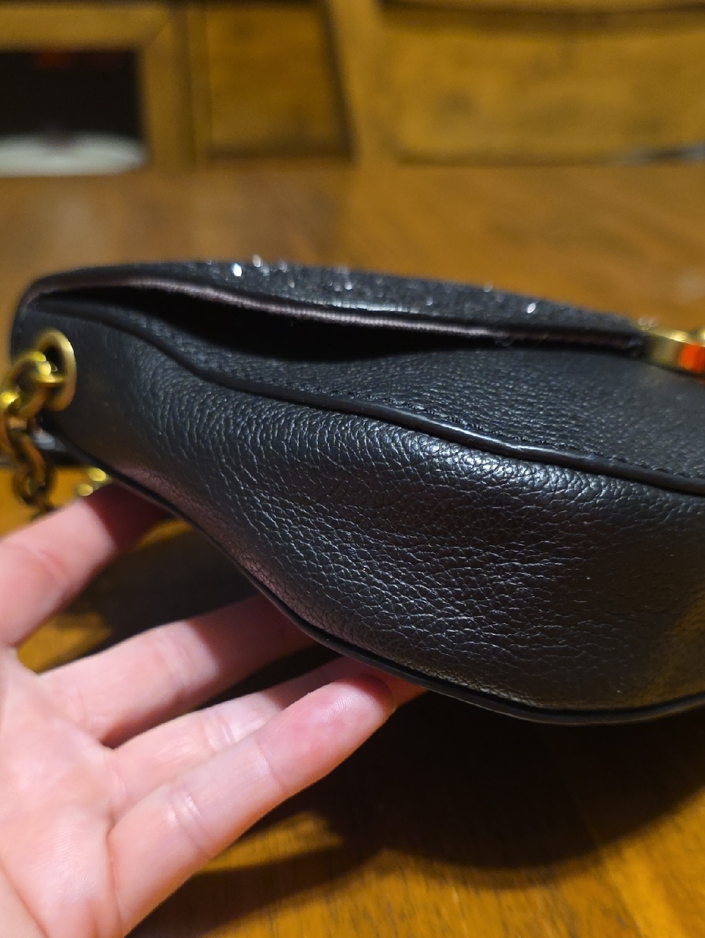 Fossil Black Glitter Flap Crossbody with Gold-Tone Hardware - Picture 7 of 16
